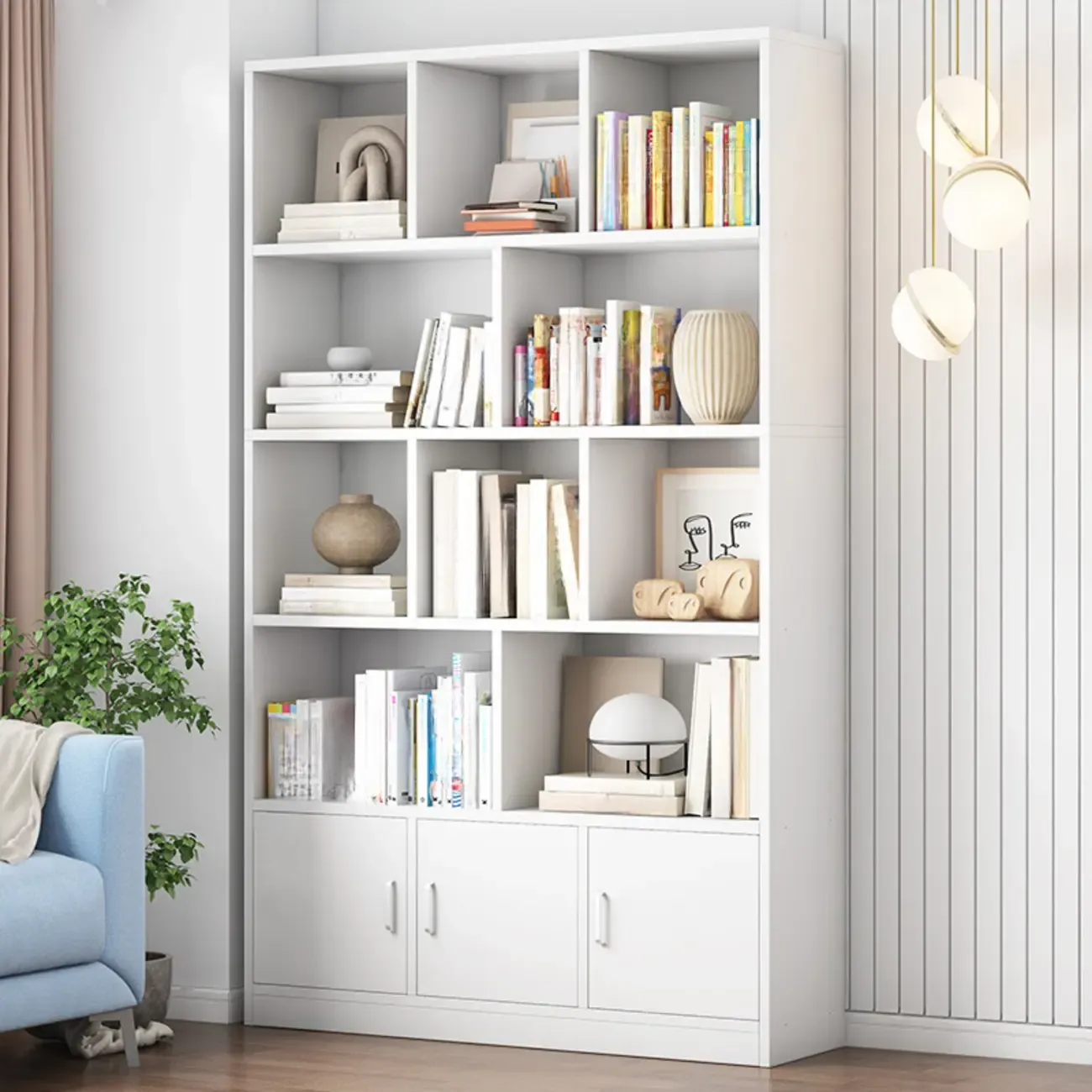 5-Tier Modern Wood Bookshelf with Cabinet Image - 1