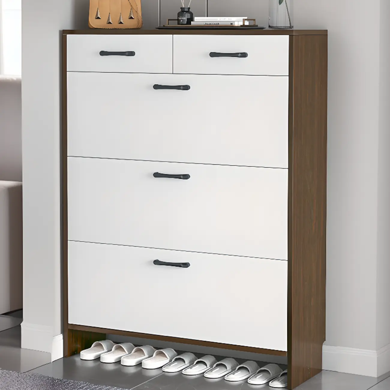 Hallway Wooden Shoe Storage Cabinet with Flip Doors Image - 19 | homeyfad