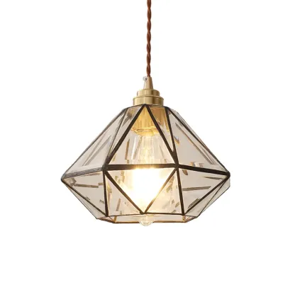 Modern Diamond Shape Glass Pendant Light for Living Room Image - 5