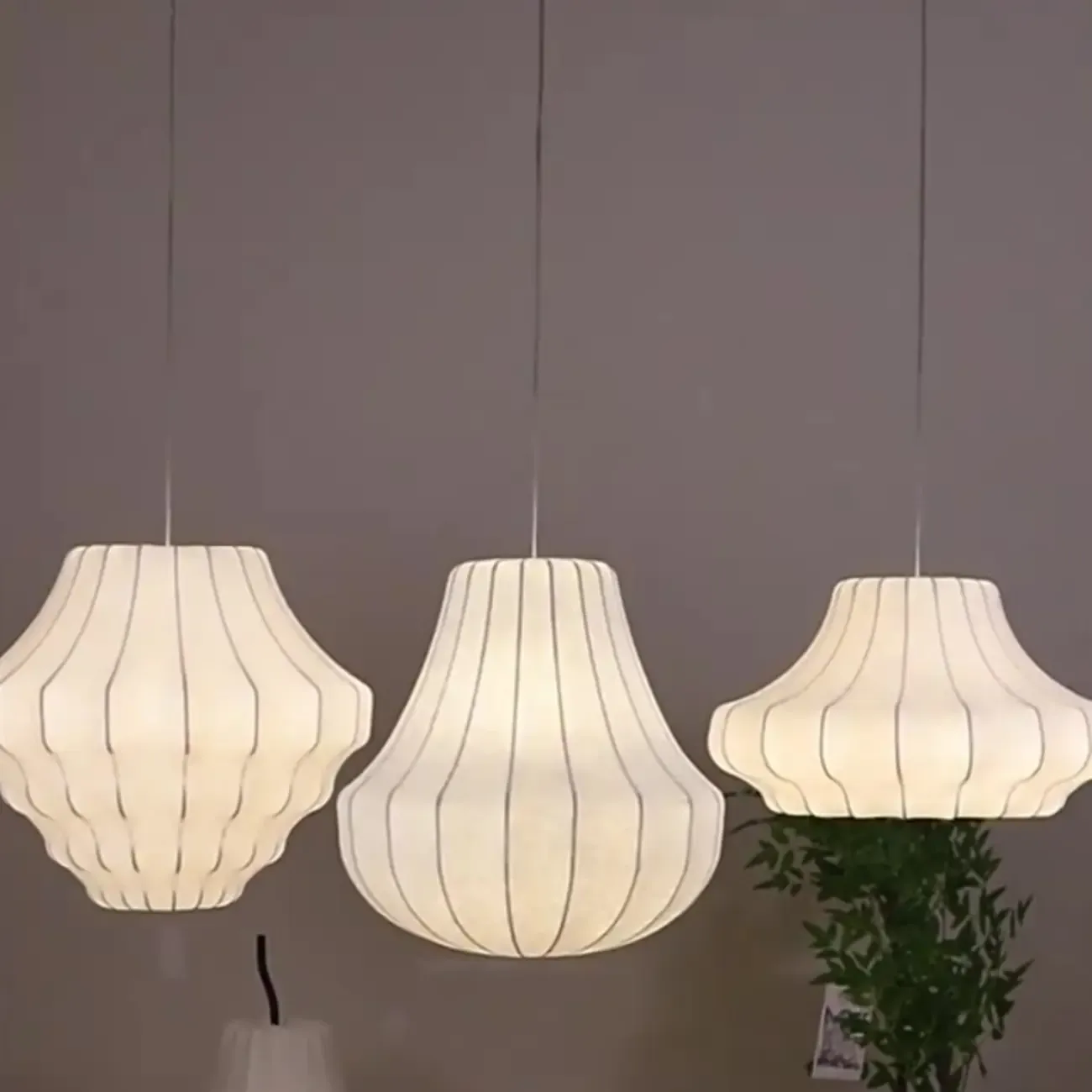 Designer White Fabric Lantern Pendant Lamp for Home Decor Image - 4