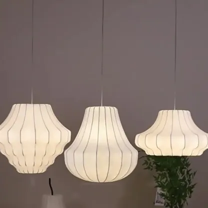 Designer White Fabric Lantern Pendant Lamp for Home Decor Image - 4