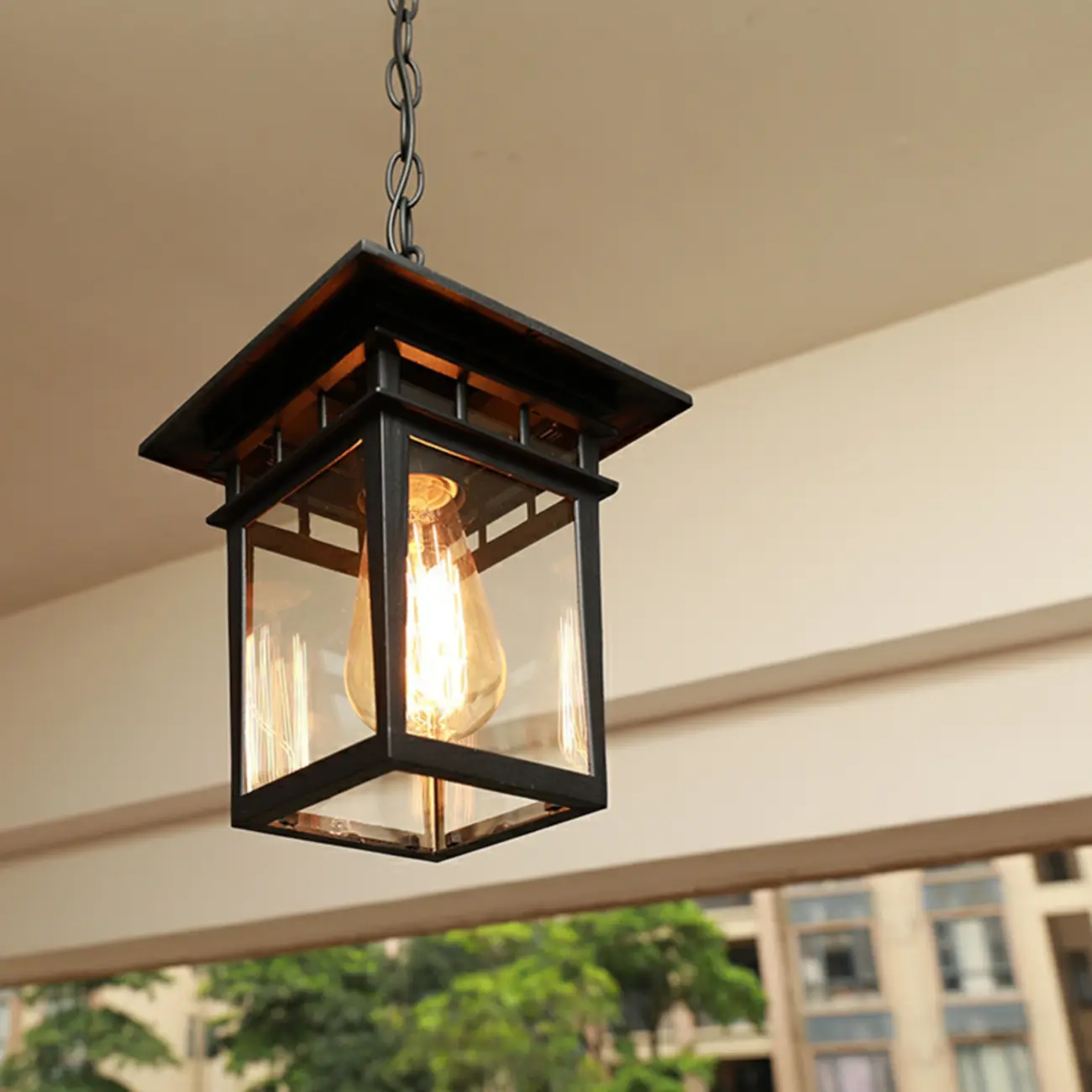 Retro Black Metal Hanging Pendant Lamp for Outdoor Use Image - 1 | homeyfad