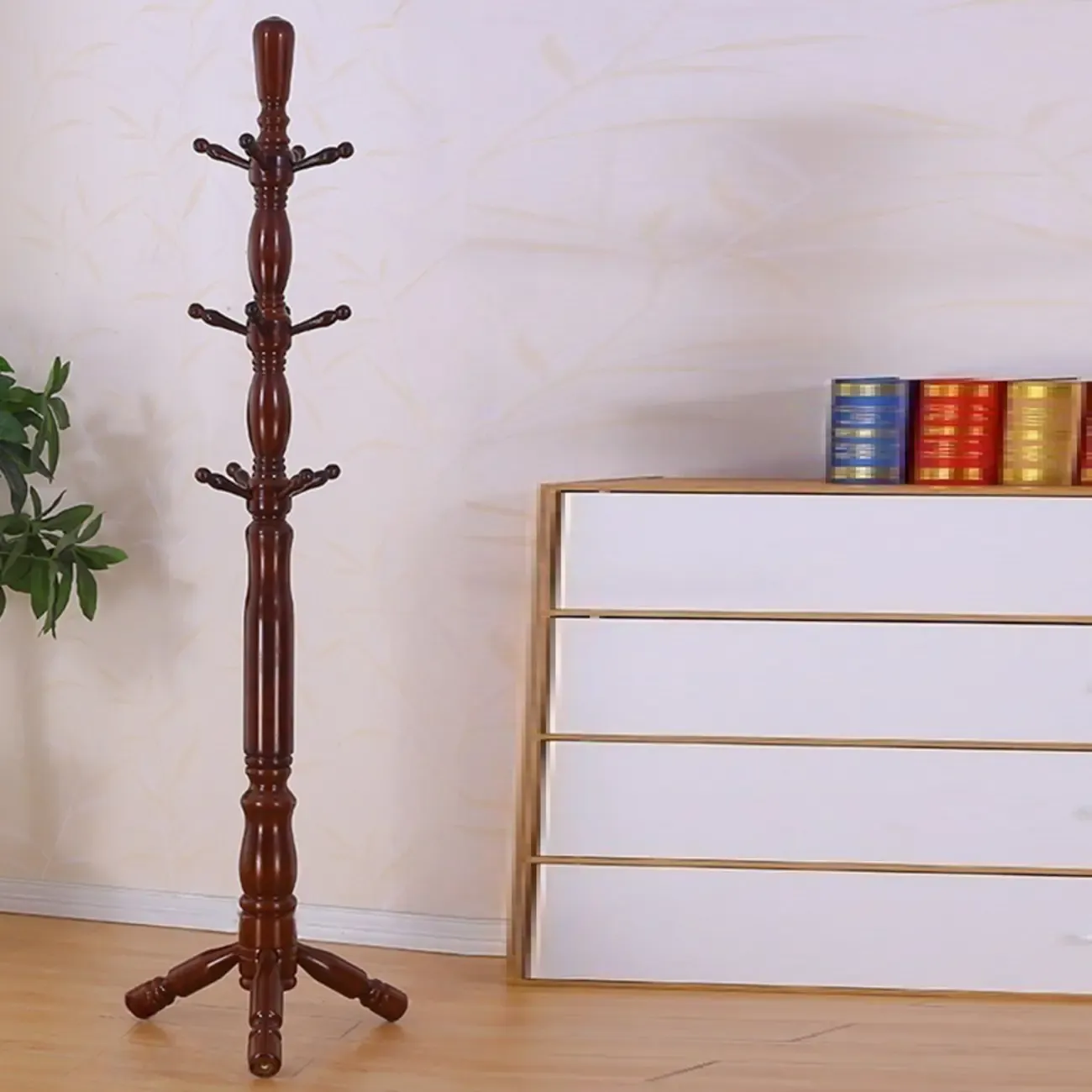 Elegant Walnut Hall Tree with Round Base Image - 23