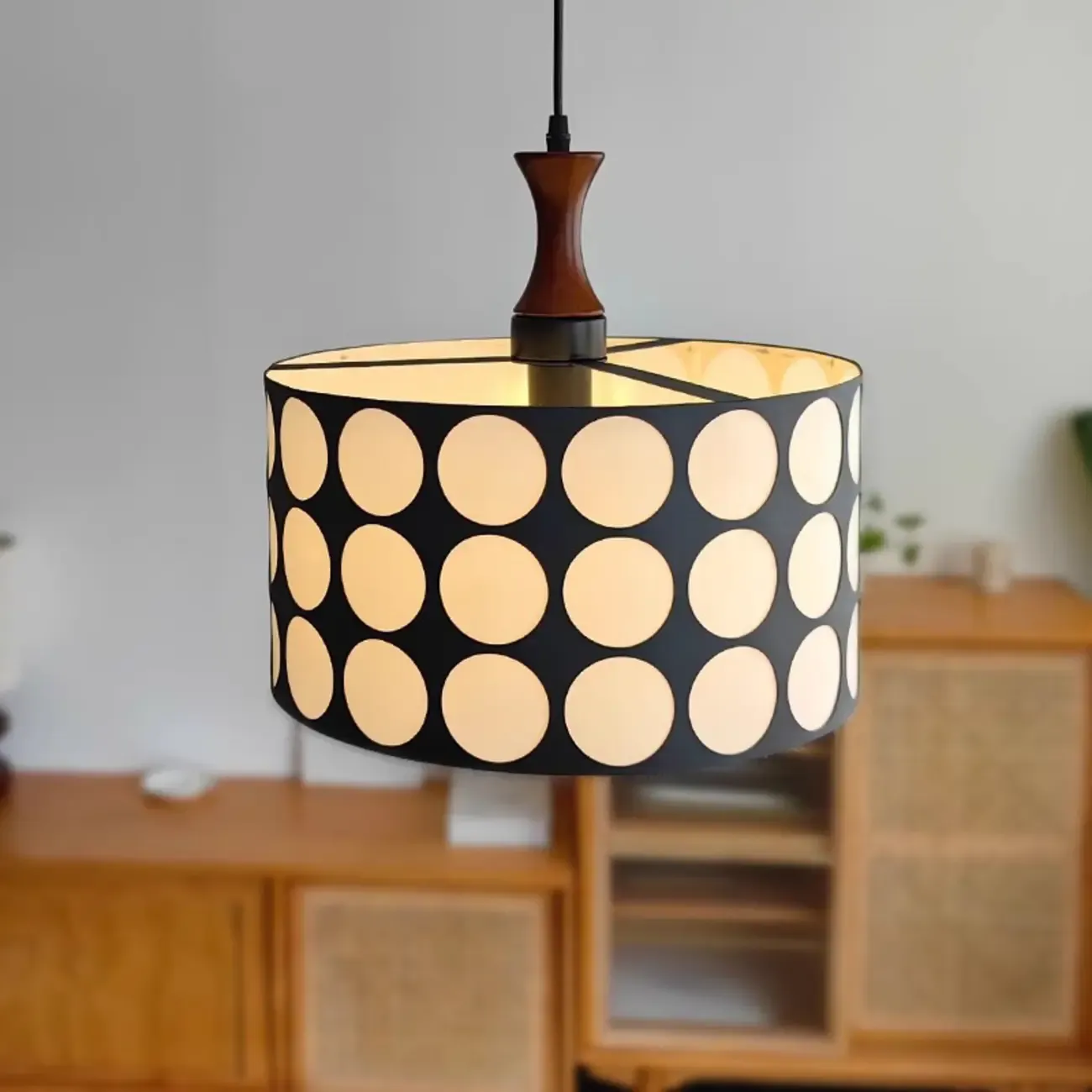French Style Black and White Round Pendant Lamp for Living Room Image - 4