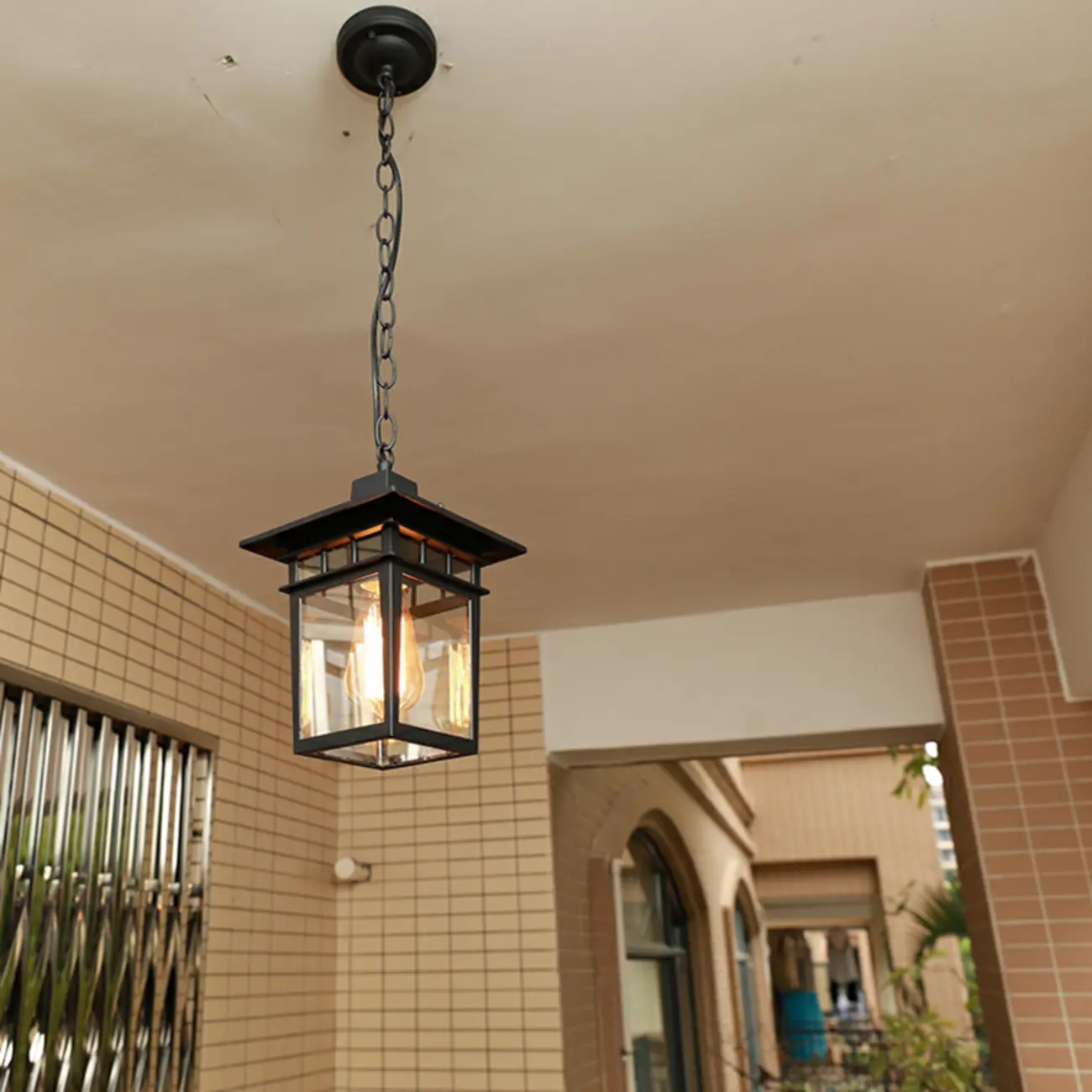 Retro Black Metal Hanging Pendant Lamp for Outdoor Use Image - 2 | homeyfad