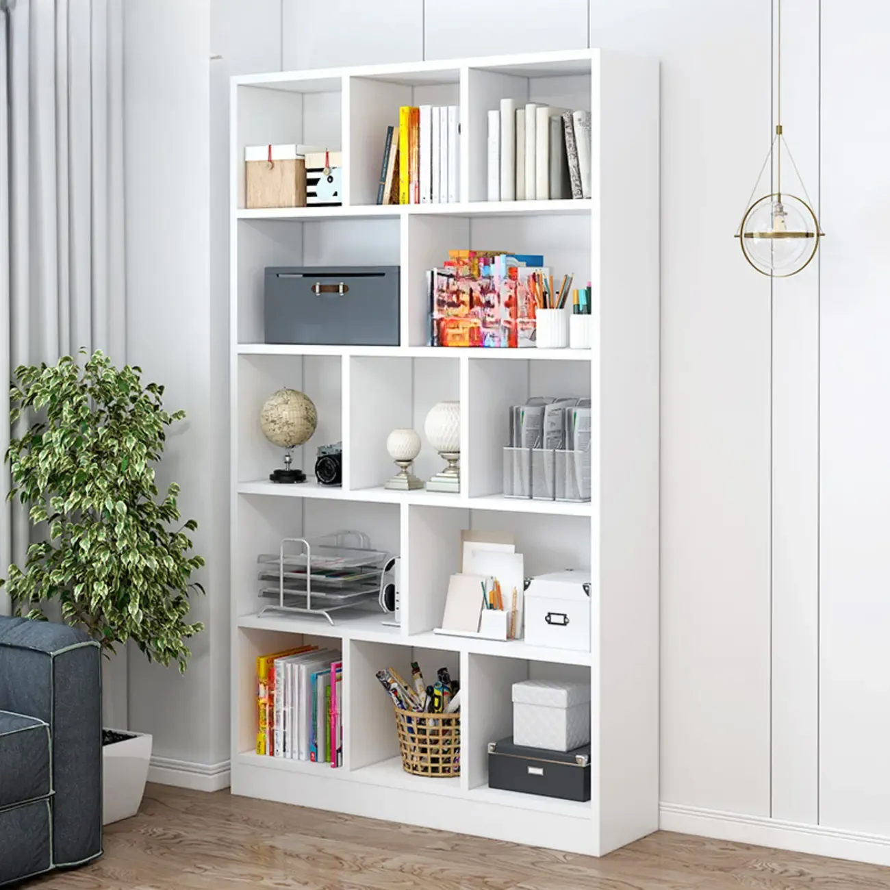 5-Tier Modern Wood Bookshelf with Cabinet Image - 4
