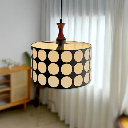 French Style Black and White Round Pendant Lamp for Living Room Image - 5