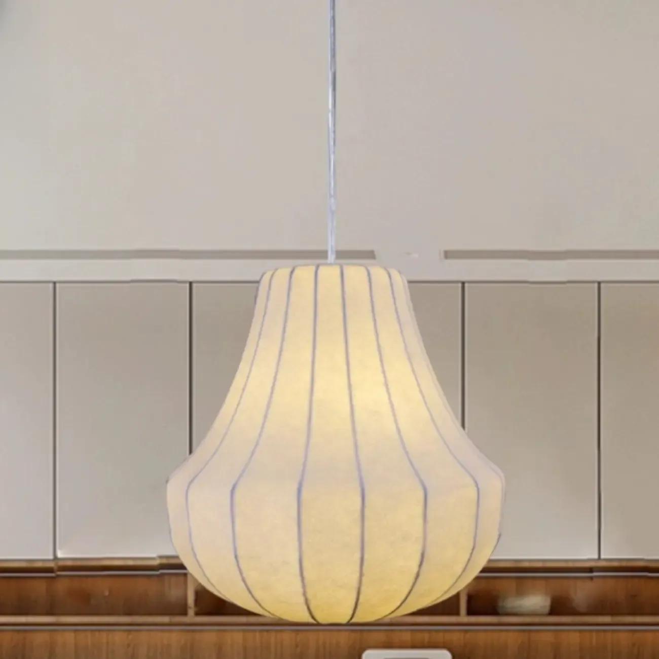 Designer White Fabric Lantern Pendant Lamp for Home Decor Image - 6