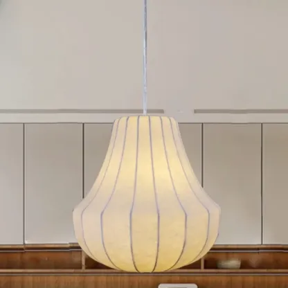 Designer White Fabric Lantern Pendant Lamp for Home Decor Image - 6