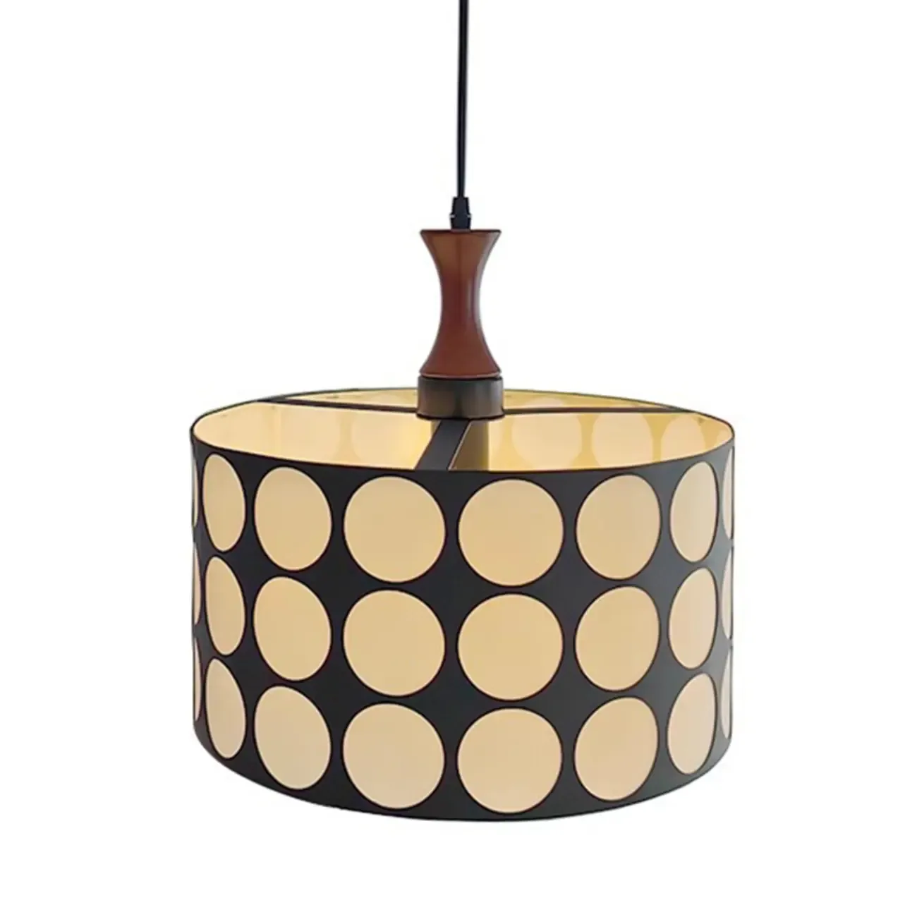 French Style Black and White Round Pendant Lamp for Living Room Image - 6
