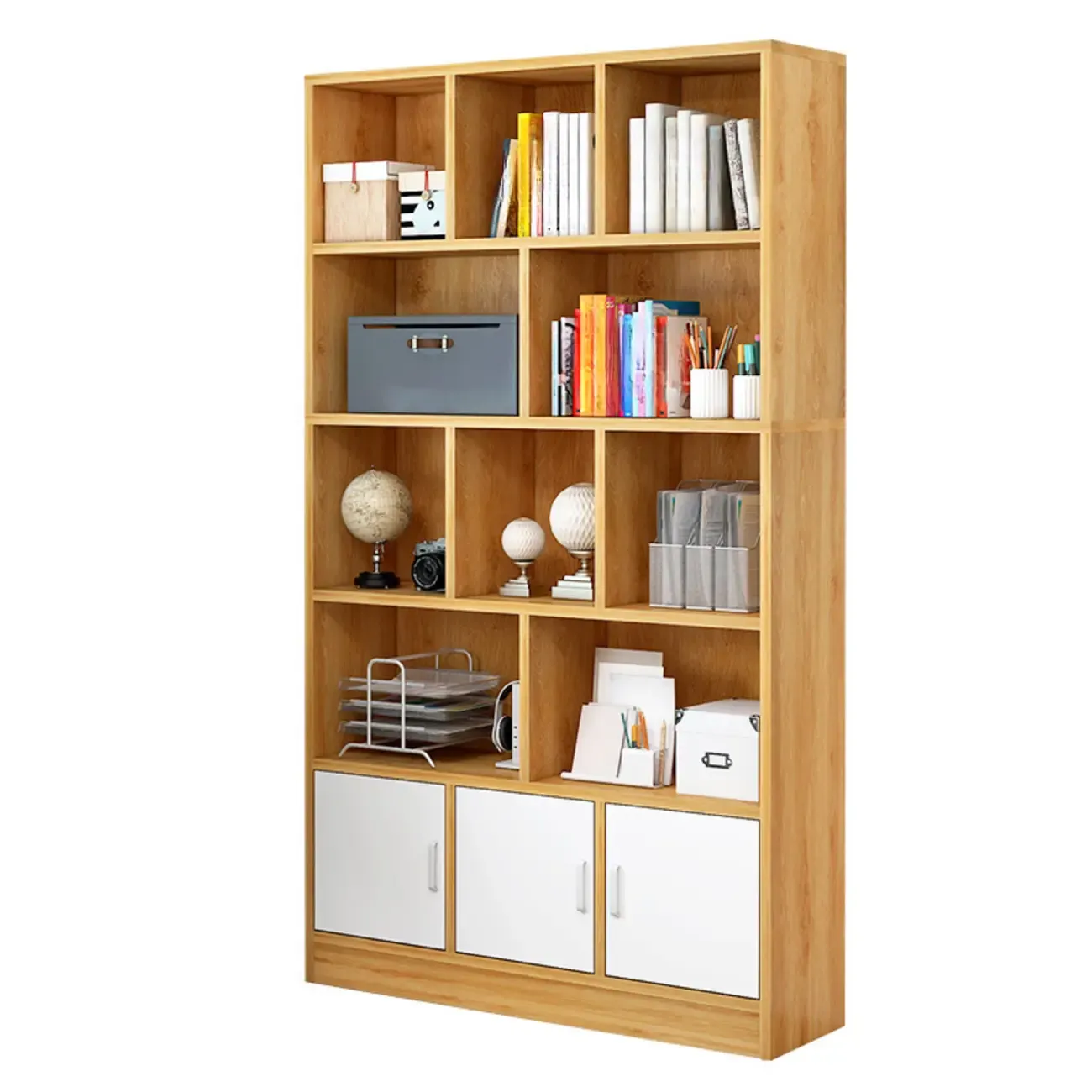 5-Tier Modern Wood Bookshelf with Cabinet Image - 5