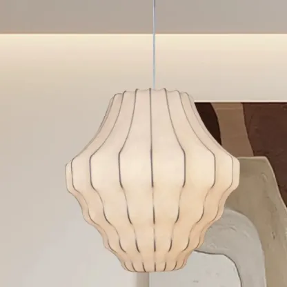 Designer White Fabric Lantern Pendant Lamp for Home Decor Image - 7
