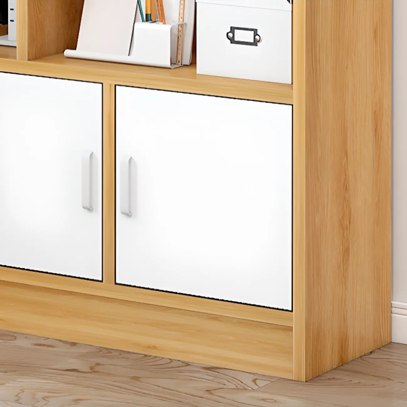 5-Tier Modern Wood Bookshelf with Cabinet Image - 7 | homeyfad