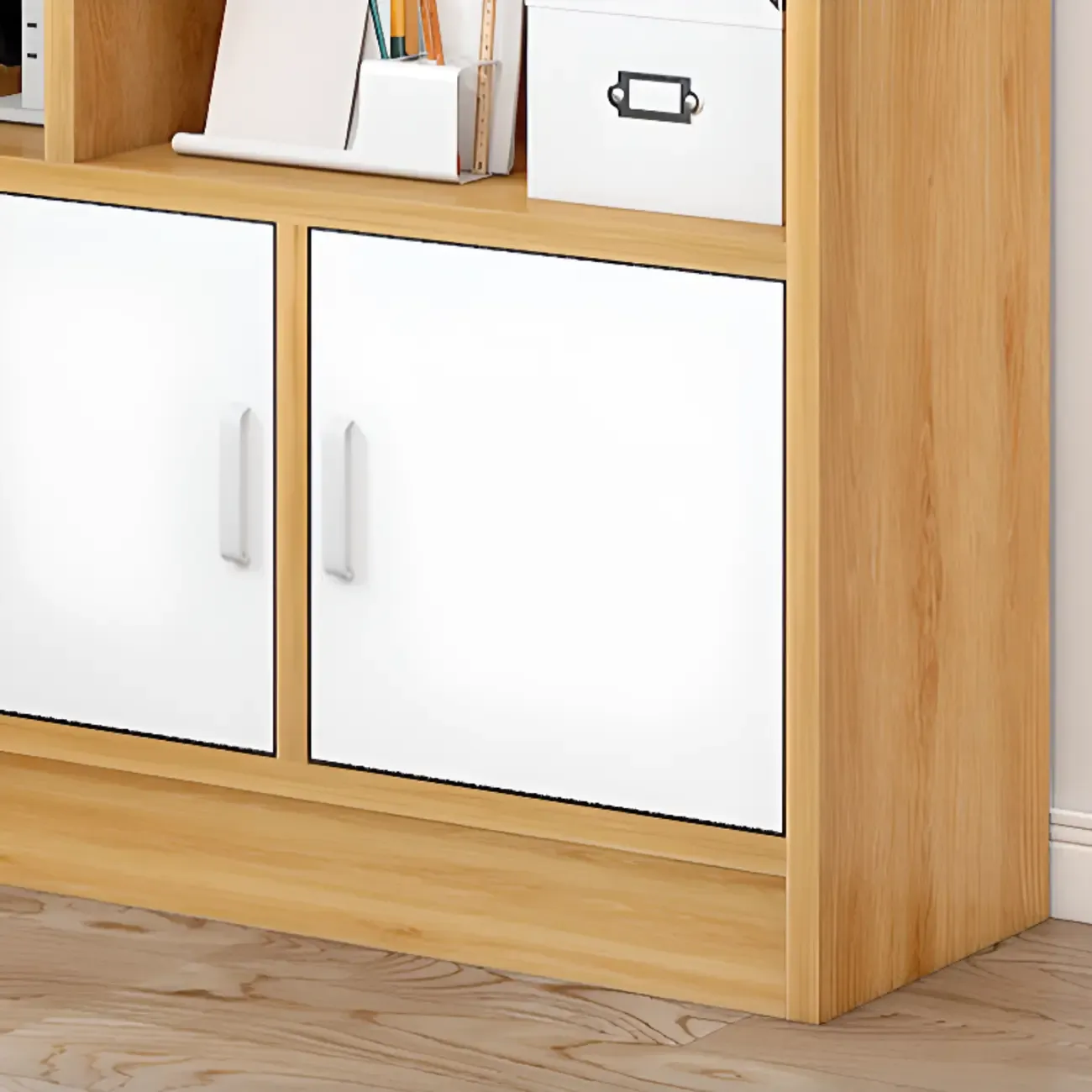 5-Tier Modern Wood Bookshelf with Cabinet Image - 7