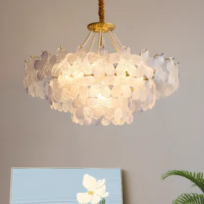 Modern Elegant Floral Crystal Chandelier with Flexible Height Image - 1