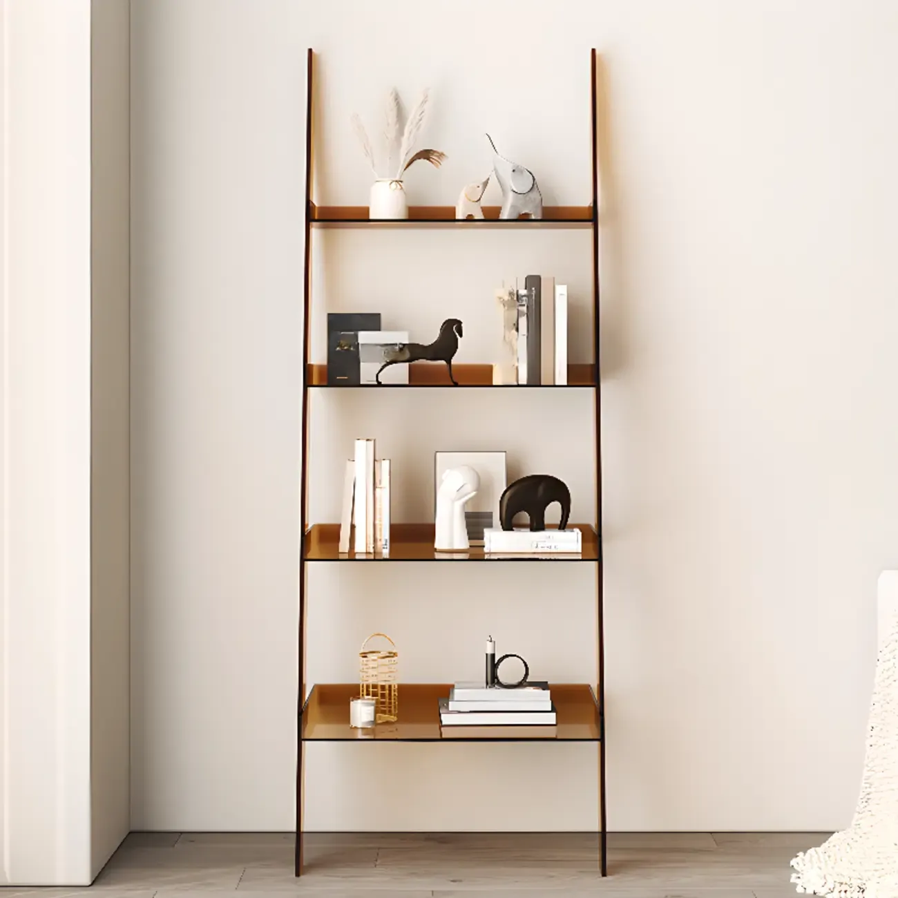 Modern H Ladder Open Bookshelf with 4 Shelves Image - 4