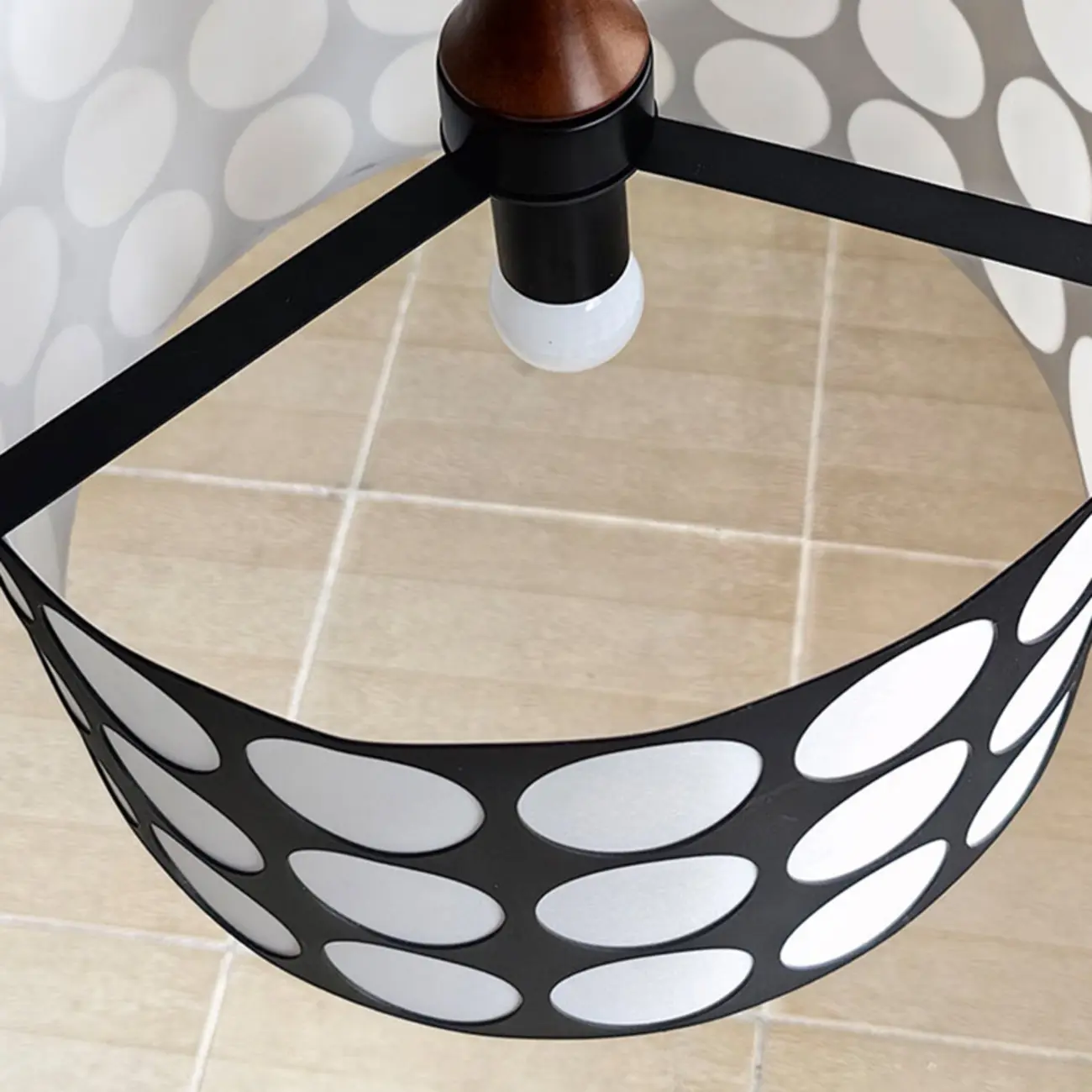 French Style Black and White Round Pendant Lamp for Living Room Image - 9 | homeyfad