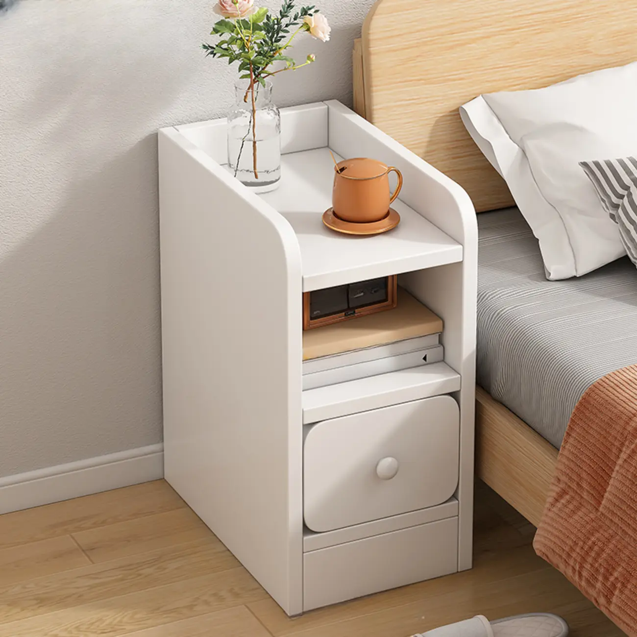 Modern Wooden Narrow Corner Bedside Table with Storage Drawers Image - 2 | homeyfad