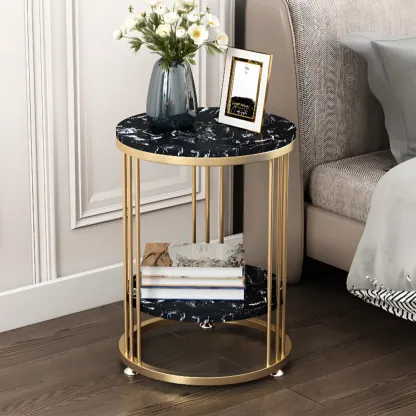 Marble Round End Table for Living Room with Storage Image - 7