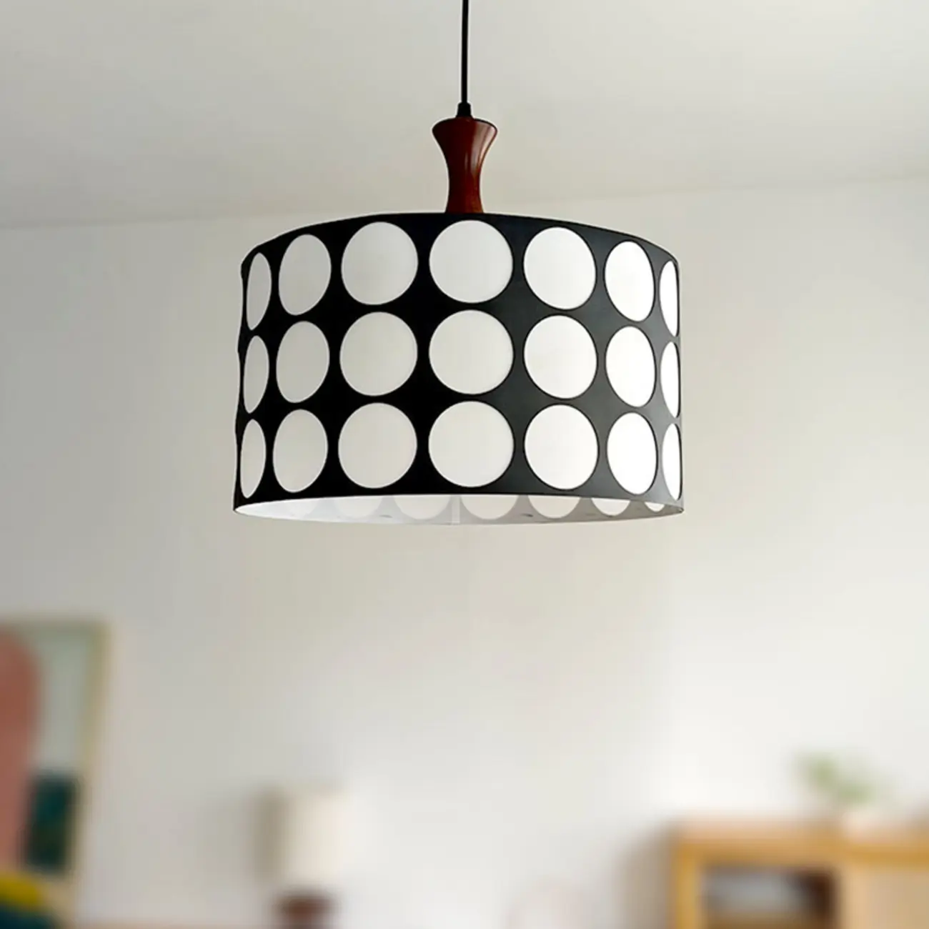 French Style Black and White Round Pendant Lamp for Living Room Image - 10 | homeyfad