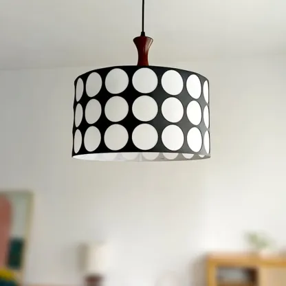 French Style Black and White Round Pendant Lamp for Living Room Image - 10