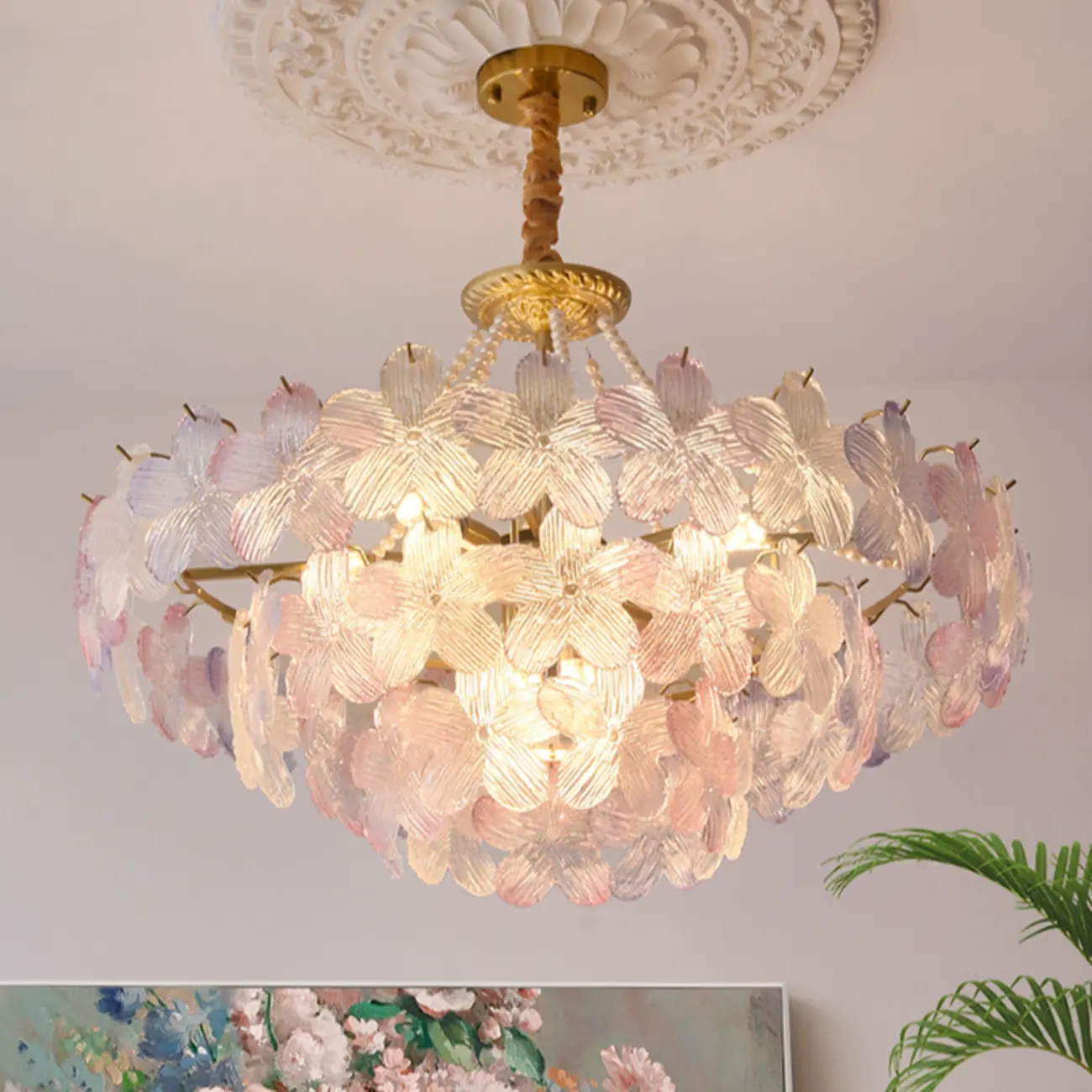 Modern Elegant Floral Crystal Chandelier with Flexible Height Image - 2 | homeyfad