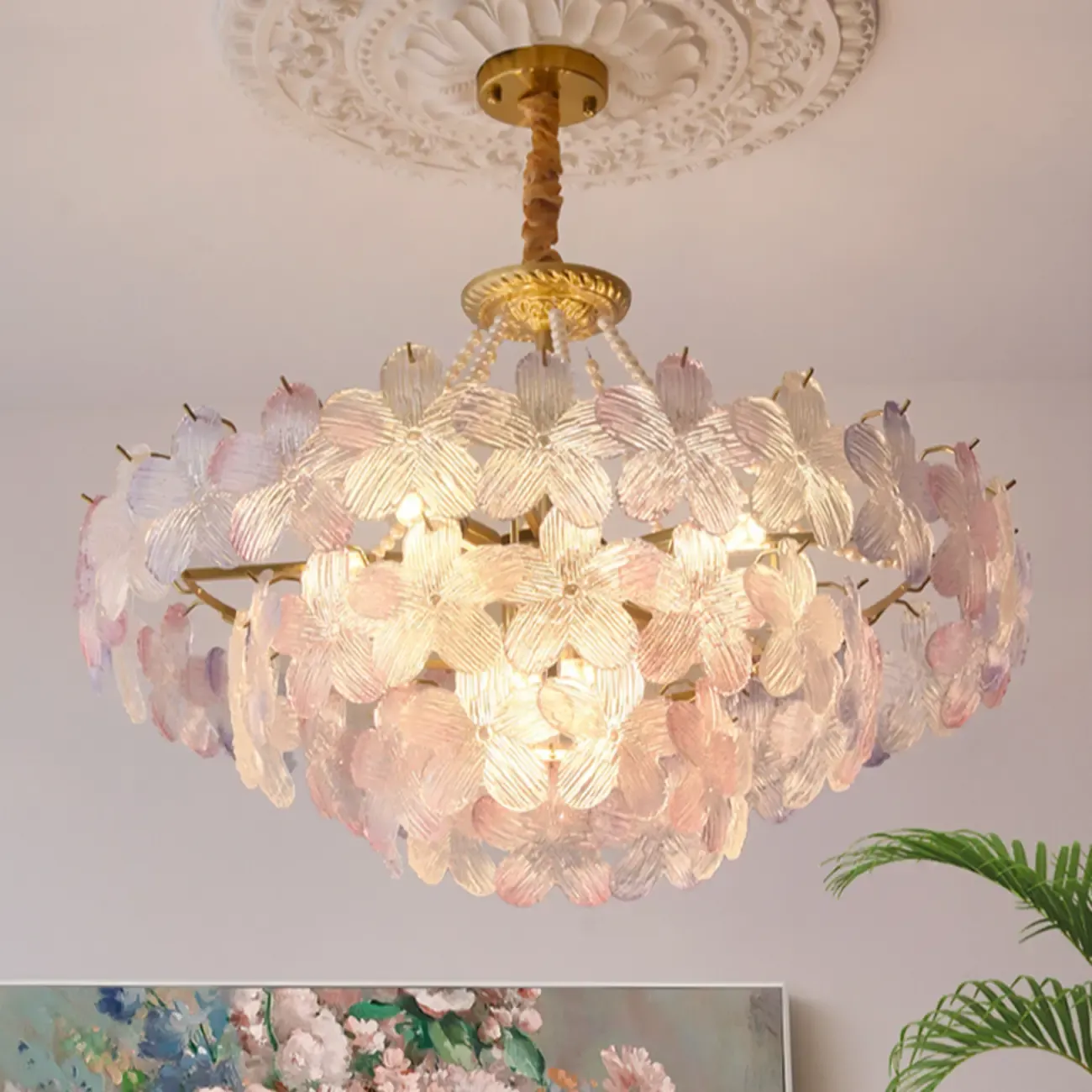 Modern Elegant Floral Crystal Chandelier with Flexible Height Image - 2