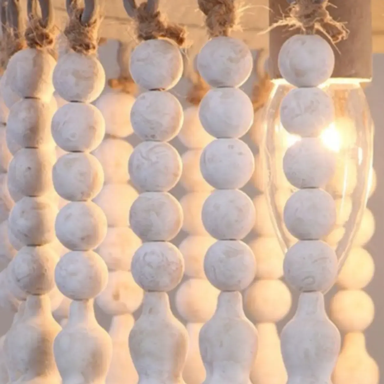 3 Tiers White Wood Beaded Chandelier with Elegant Design Image - 7