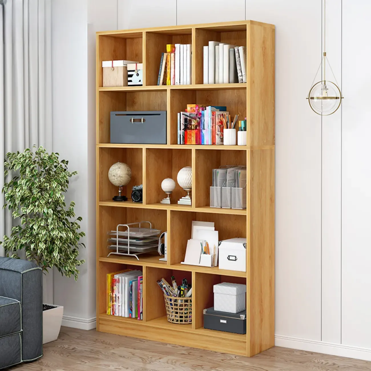 5-Tier Modern Wood Bookshelf with Cabinet Image - 12