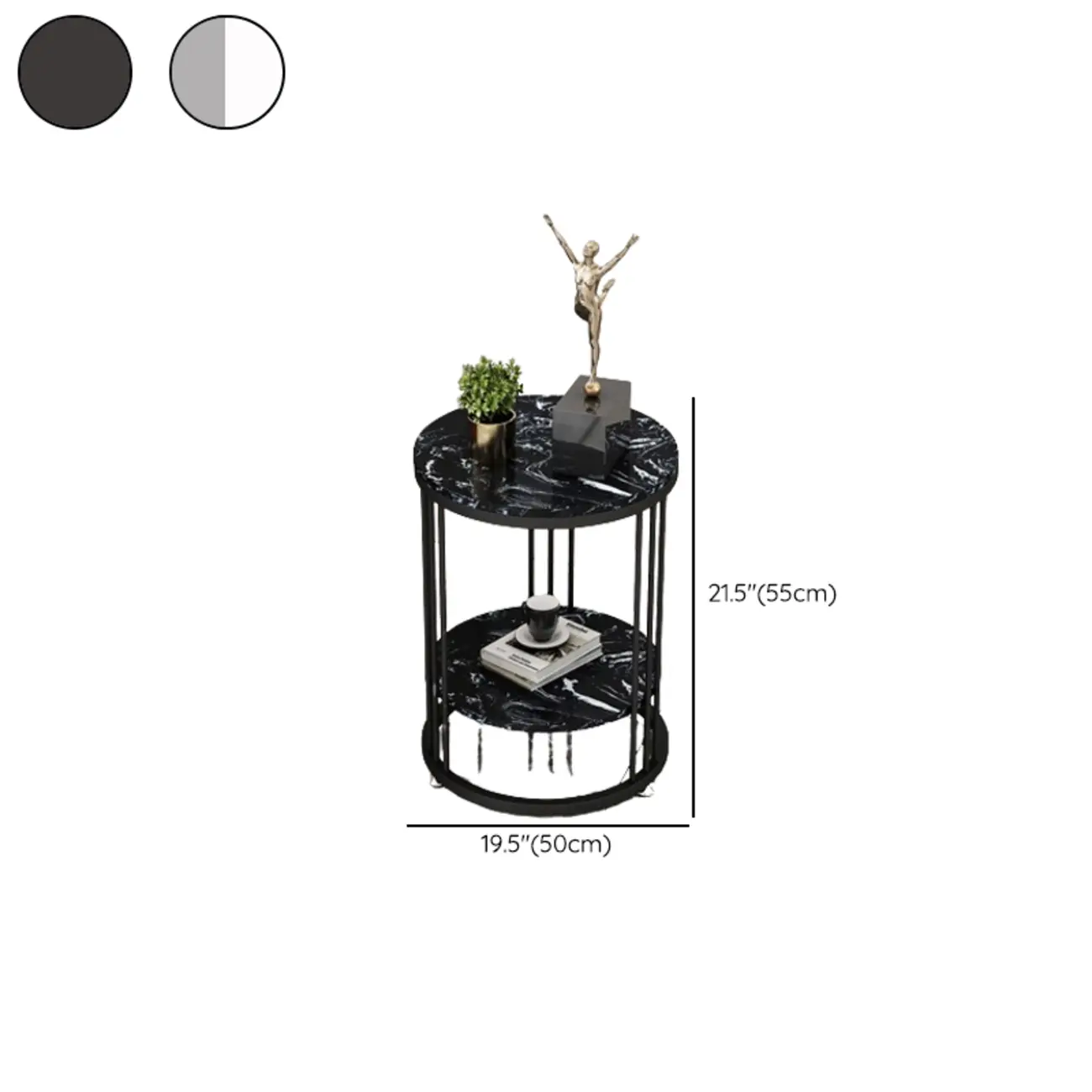 Marble Round End Table for Living Room with Storage Image - 11 | homeyfad