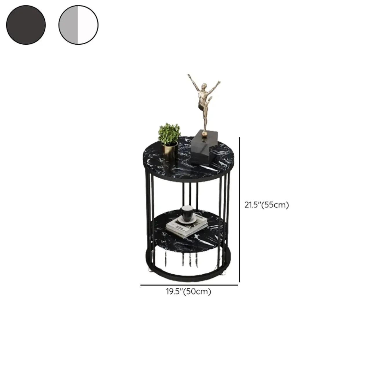 Marble Round End Table for Living Room with Storage Image - 11