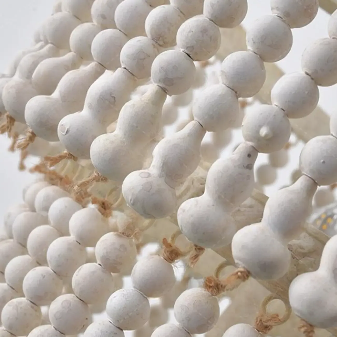 3 Tiers White Wood Beaded Chandelier with Elegant Design Image - 9