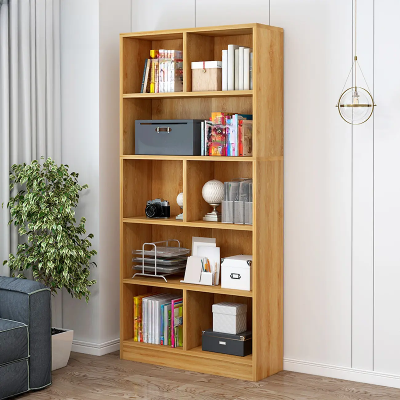 5-Tier Modern Wood Bookshelf with Cabinet Image - 13 | homeyfad