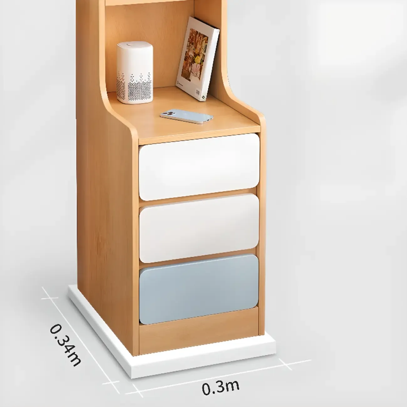 Modern Wooden Narrow Corner Bedside Table with Storage Drawers Image - 6