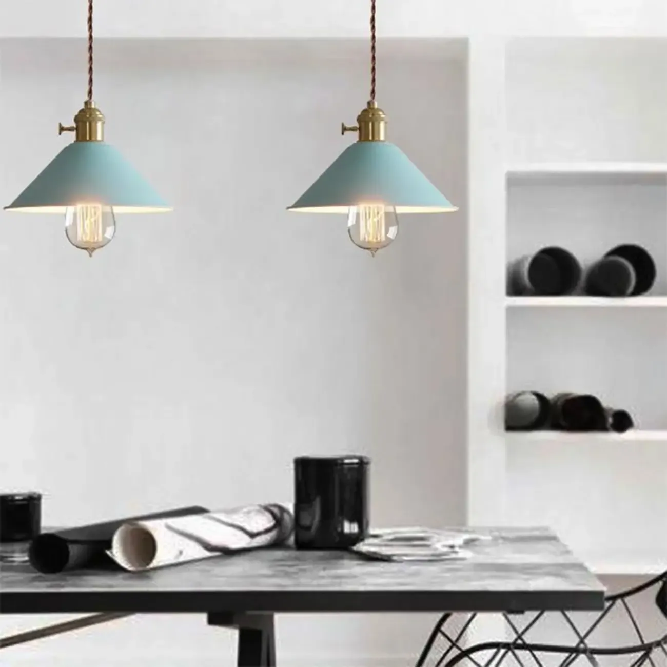 Industrial Gray Aluminum Cone Pendant Light for Dining Room Image - 7