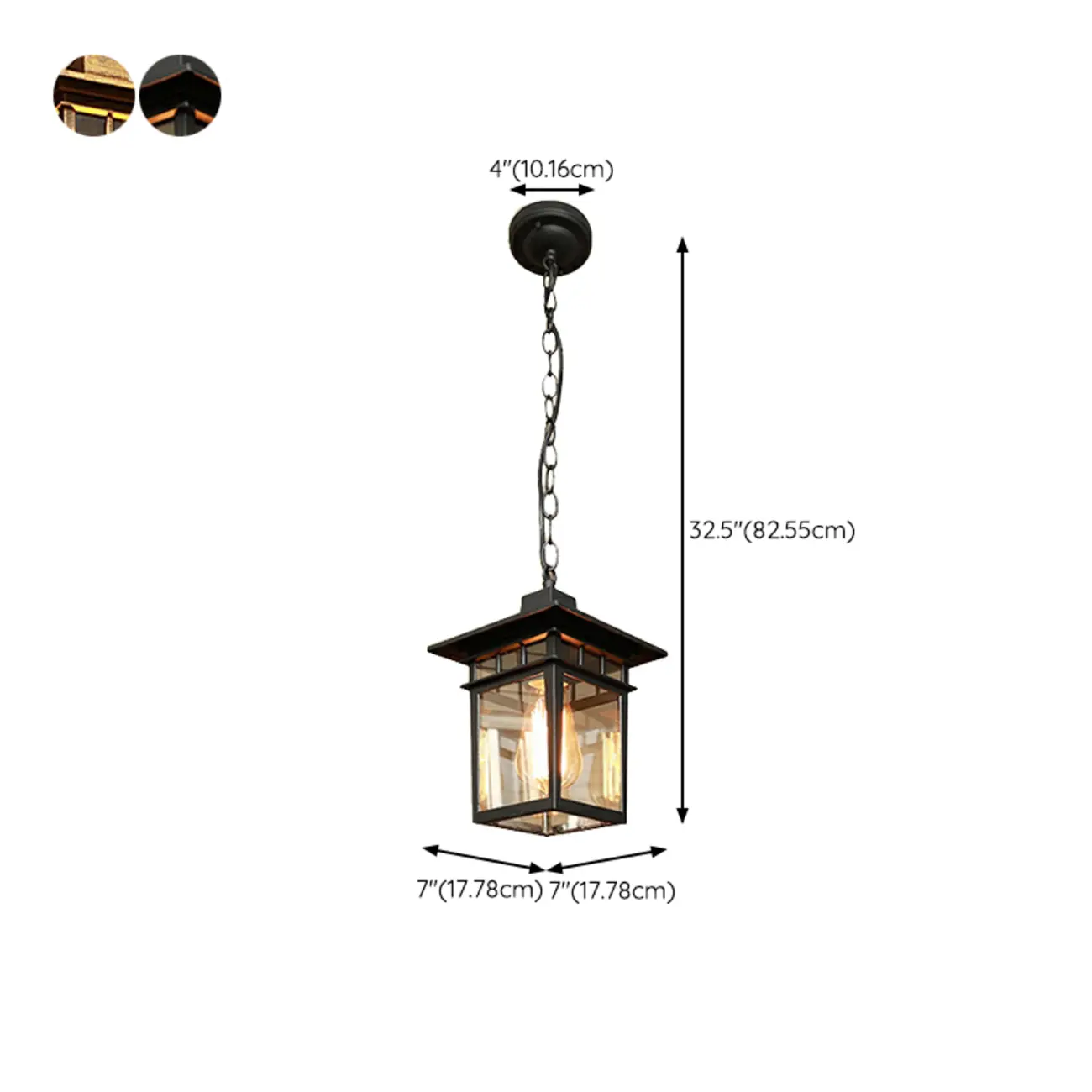 Retro Black Metal Hanging Pendant Lamp for Outdoor Use #size