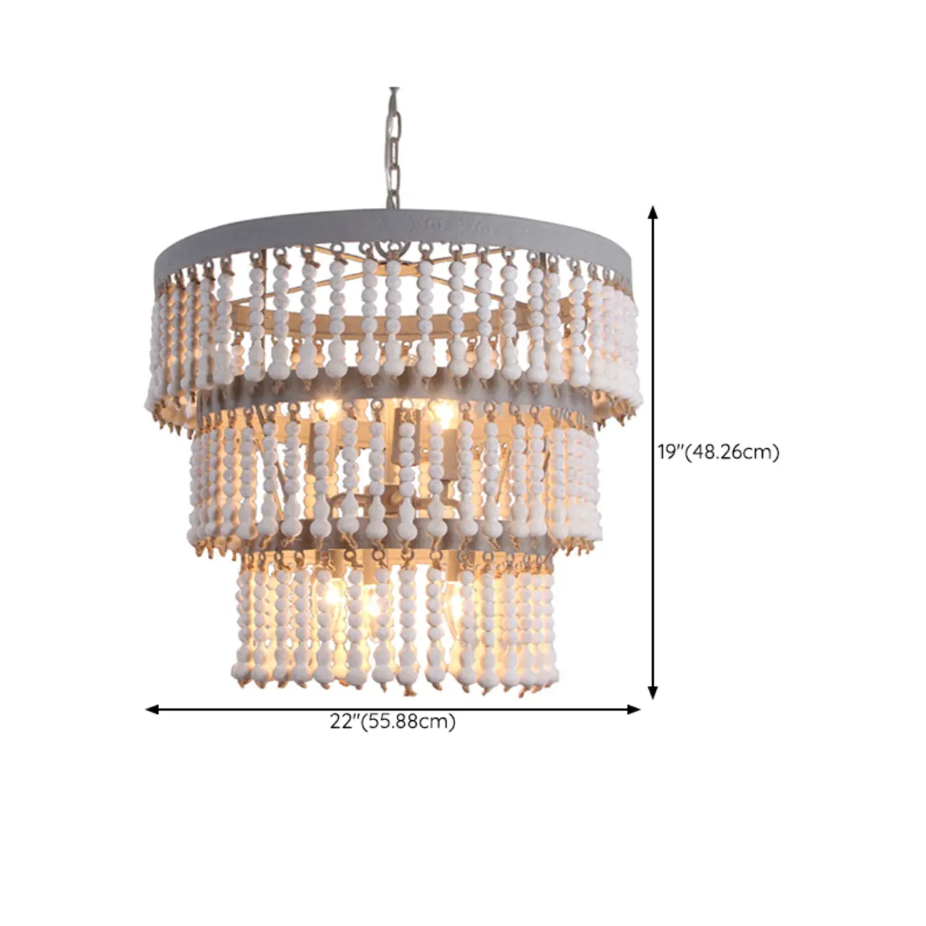 3 Tiers White Wood Beaded Chandelier with Elegant Design #size | homeyfad