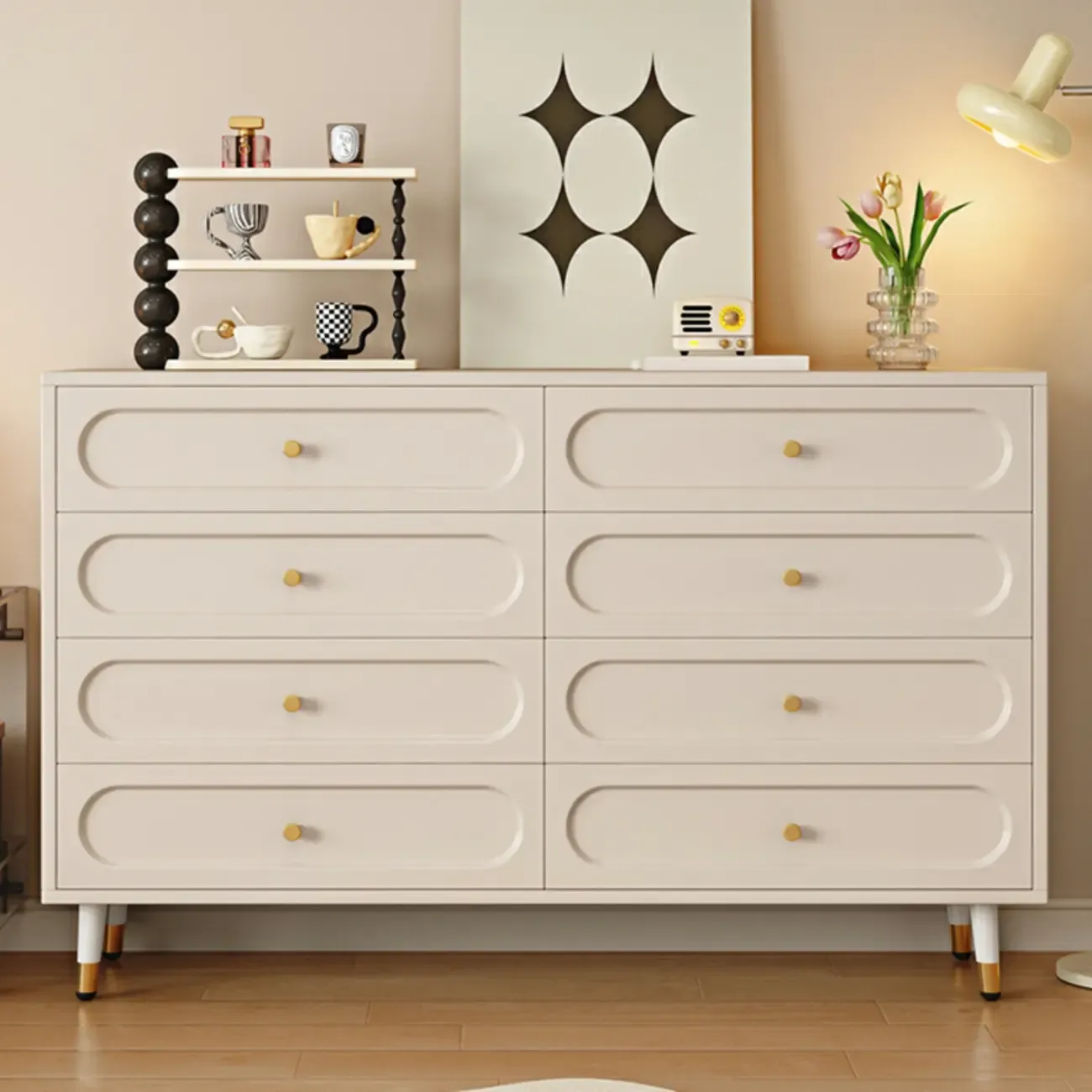 Modern Wood Dresser Chest with 5 Tiers in Milk Tea Color Image - 1