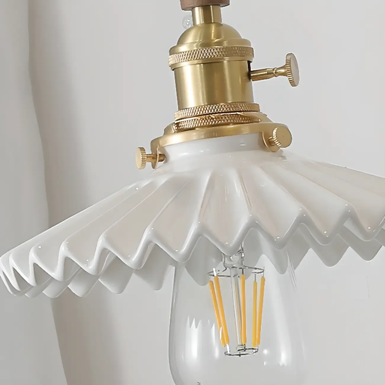 White Ceramic Floral Lampshade Pendant Light for Bedroom Image - 6