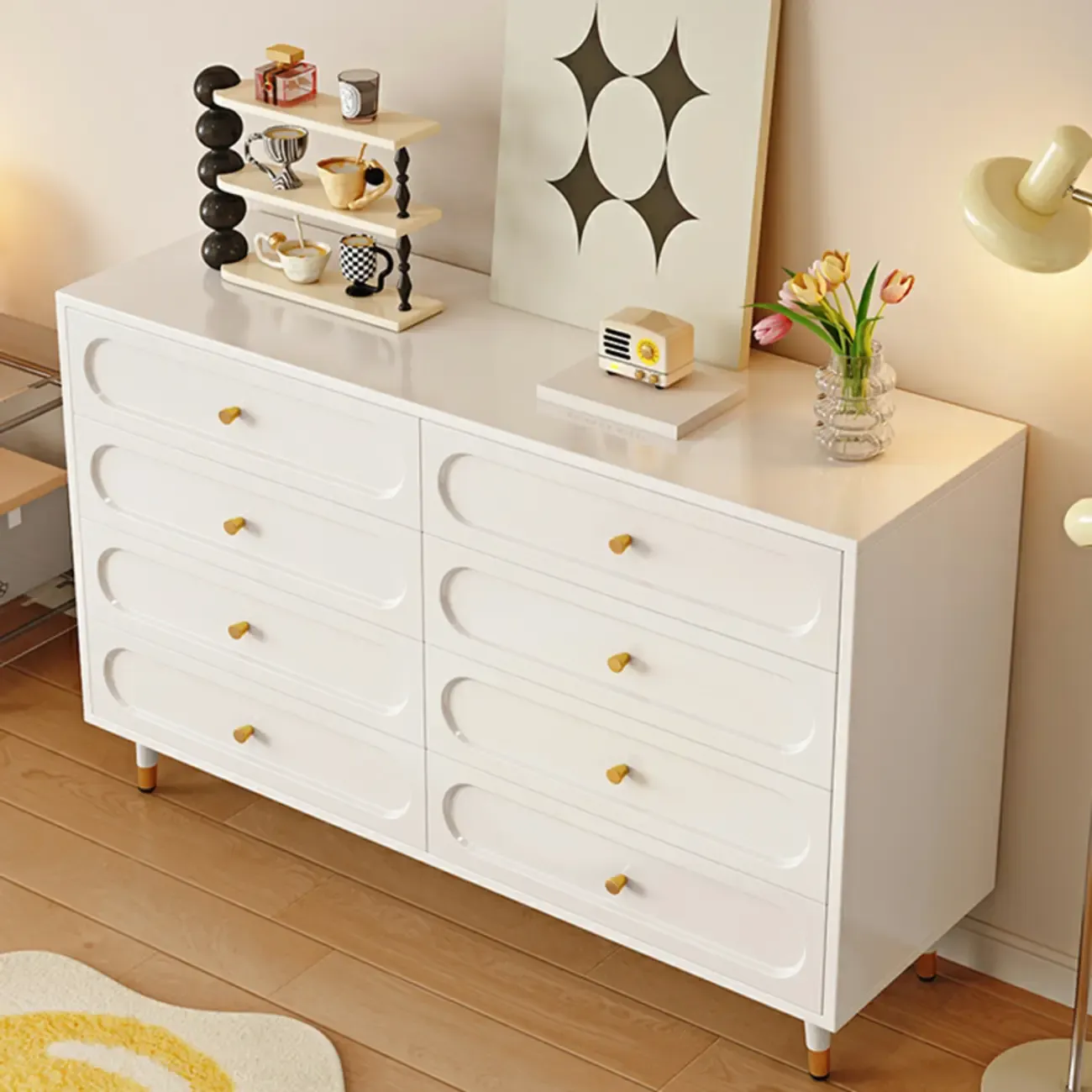 Modern Wood Dresser Chest with 5 Tiers in Milk Tea Color Image - 2