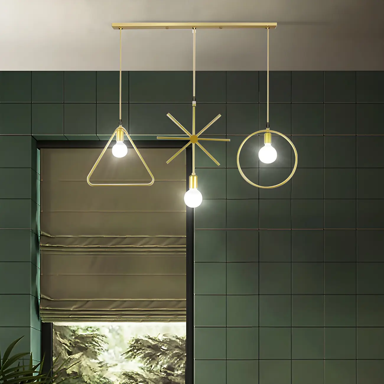 3 Lights Gold Industrial Geometric Metal Island Light Fixture Image - 1 | homeyfad