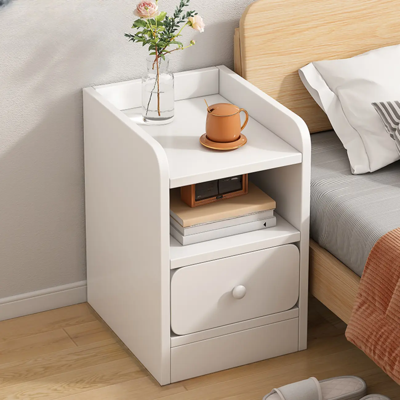 Modern Wooden Narrow Corner Bedside Table with Storage Drawers Image - 10 | homeyfad