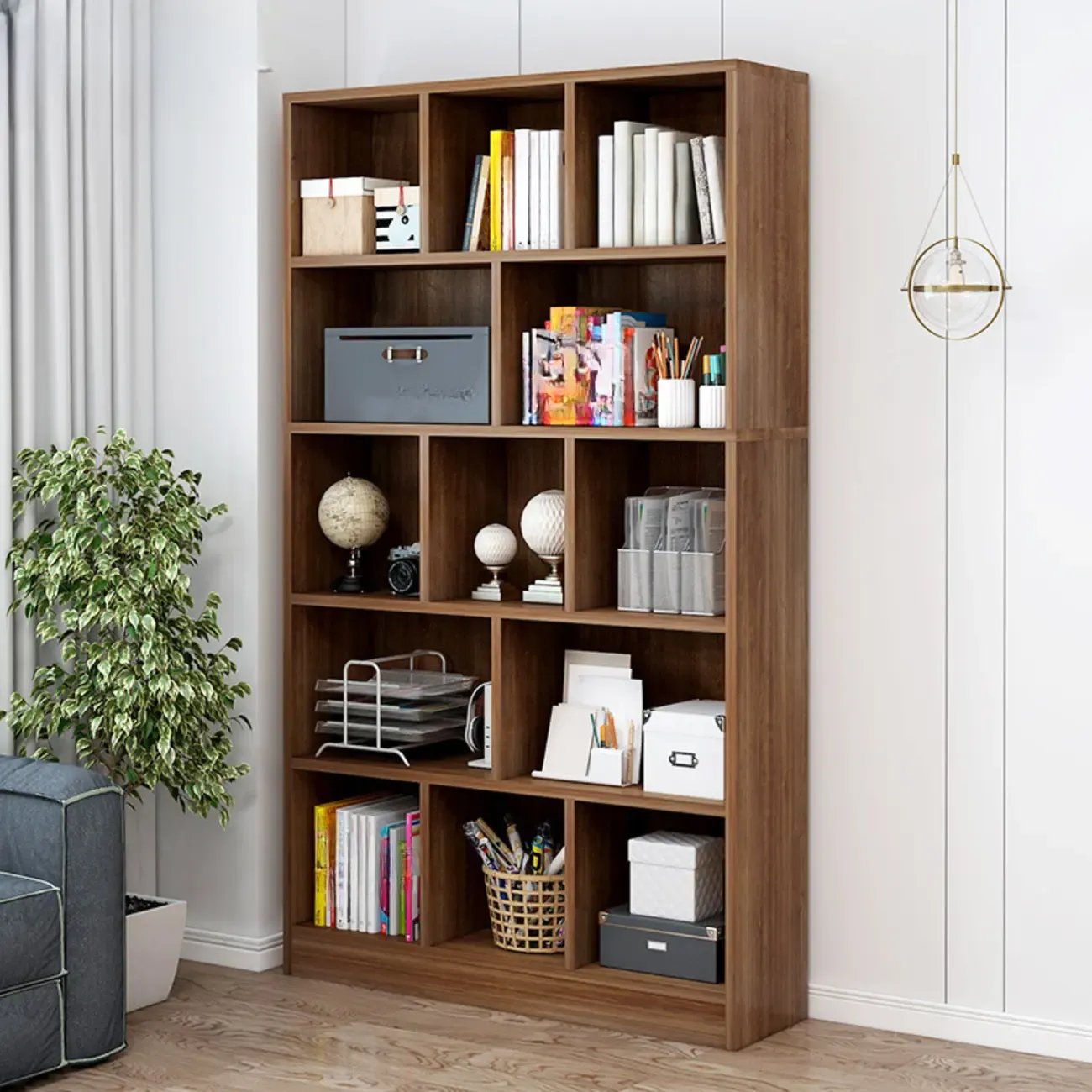 5-Tier Modern Wood Bookshelf with Cabinet Image - 18