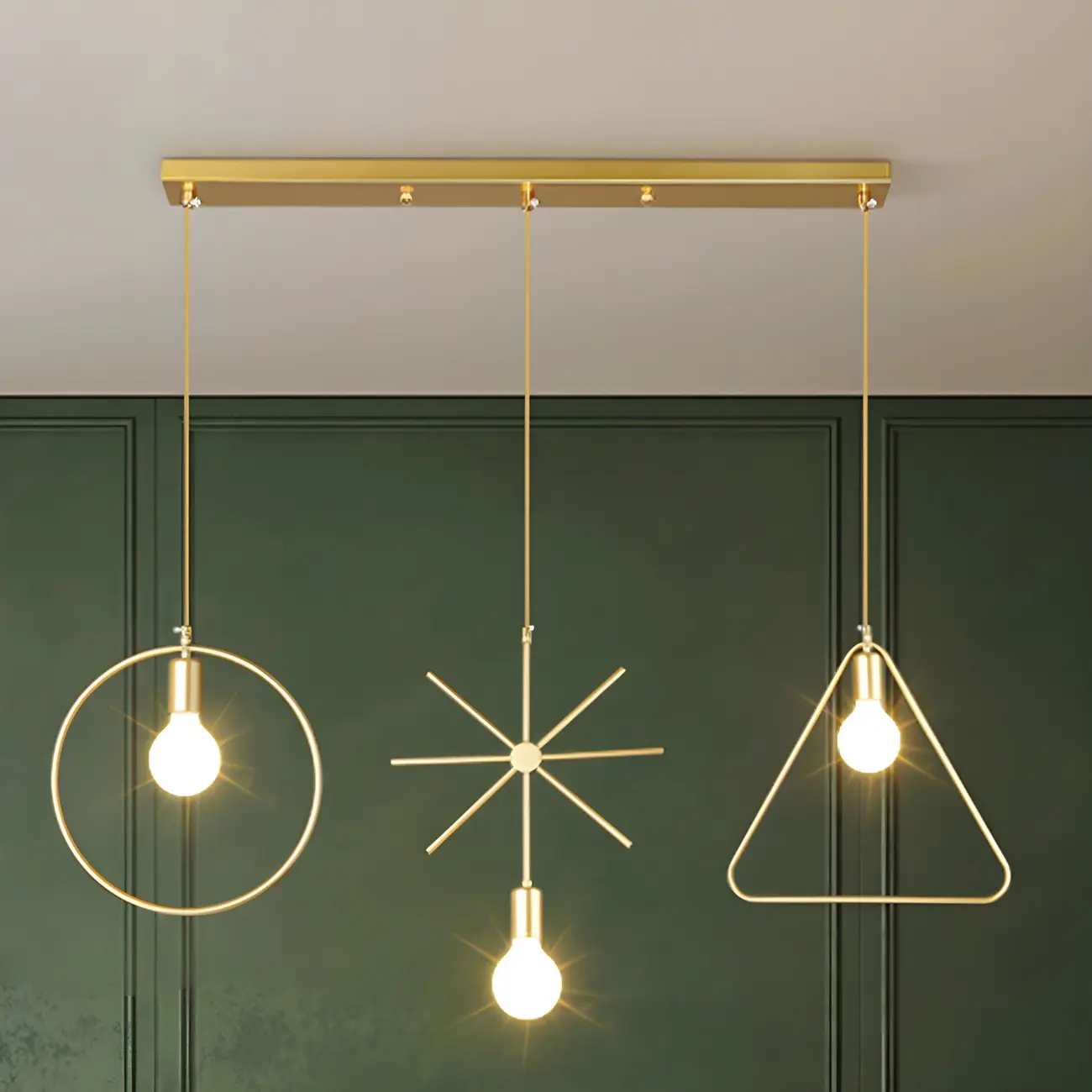 3 Lights Gold Industrial Geometric Metal Island Light Fixture Image - 2 | homeyfad