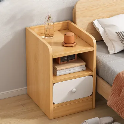 Modern Wooden Narrow Corner Bedside Table with Storage Drawers Image - 11