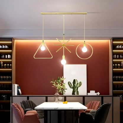3 Lights Gold Industrial Geometric Metal Island Light Fixture Image - 3