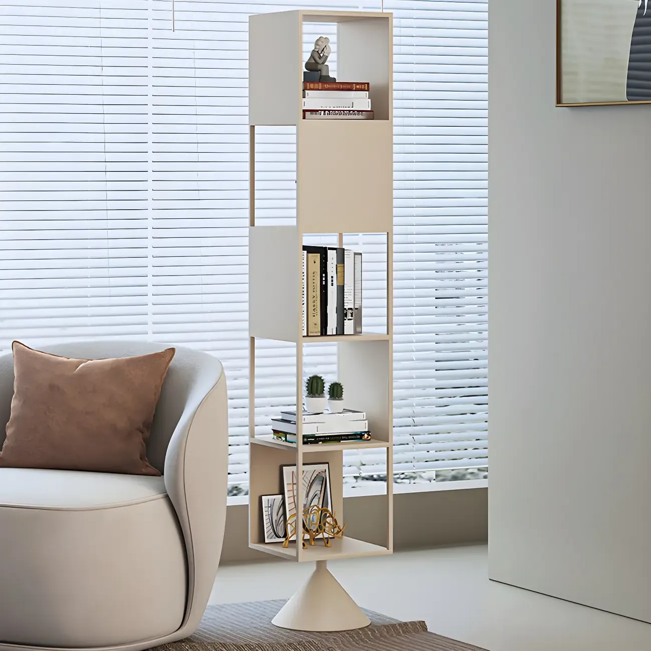 Modern Wooden Cube Bookcase with Metal Frame  Image - 1