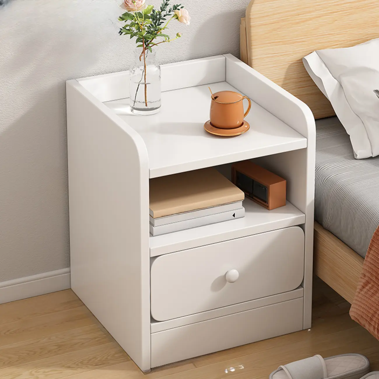 Modern Wooden Narrow Corner Bedside Table with Storage Drawers Image - 12 | homeyfad