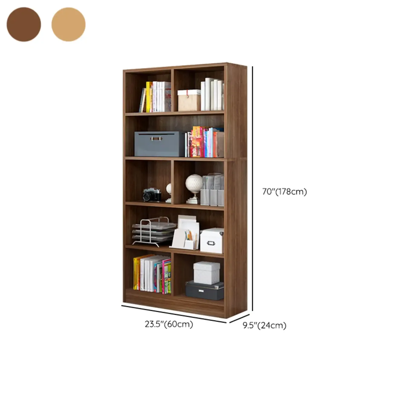 5-Tier Modern Wood Bookshelf with Cabinet #size