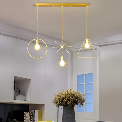 3 Lights Gold Industrial Geometric Metal Island Light Fixture Image - 4